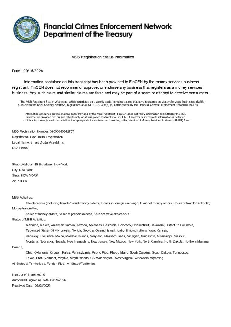 FinCEN Money Services Business registration information